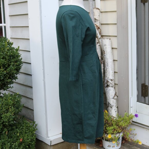 Hello Miz Hunter Green Knit Pleated Wide Waistband 3/4 Sleeve Maternity Dress LG - Picture 4 of 7